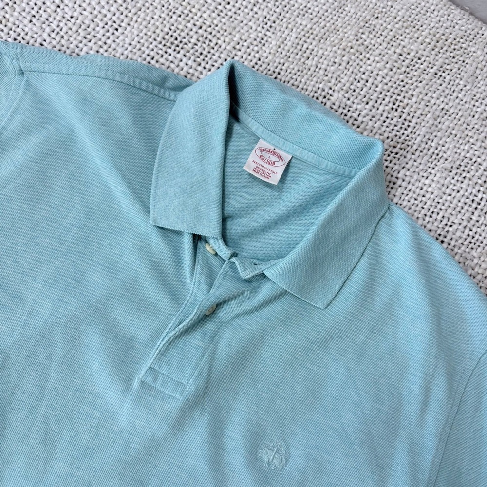 Brooks Brothers Performance Polo Shirt Mens Large L Aqua Blue Cotton Pique Logo